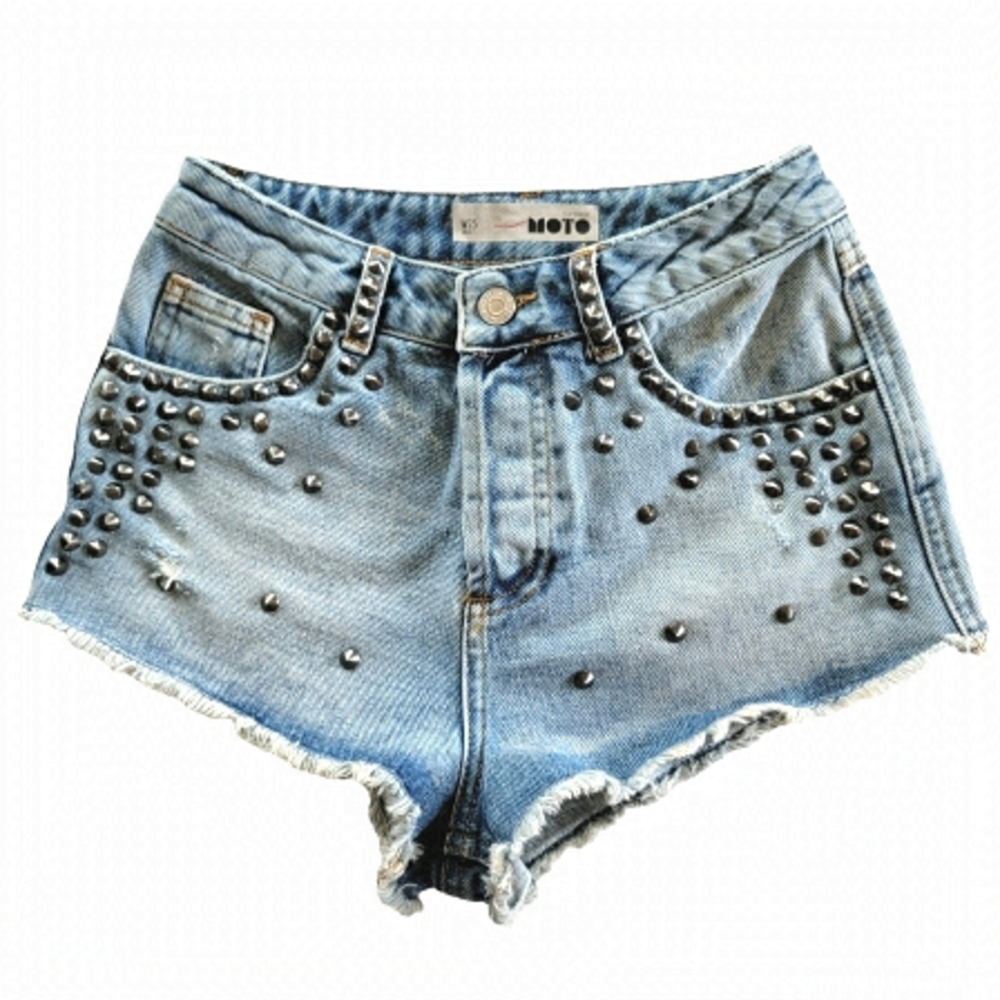 TOPSHOP Womens Light Wash Studded Denim Jean Shorts